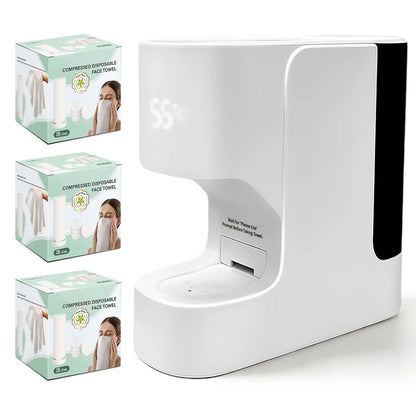 Smart Facial Towel Warmer with Automatic Dispensing, 5-Second Rapid Heating to 55°C, Includes 20 Compressed Towels, At-Home Spa Experience
