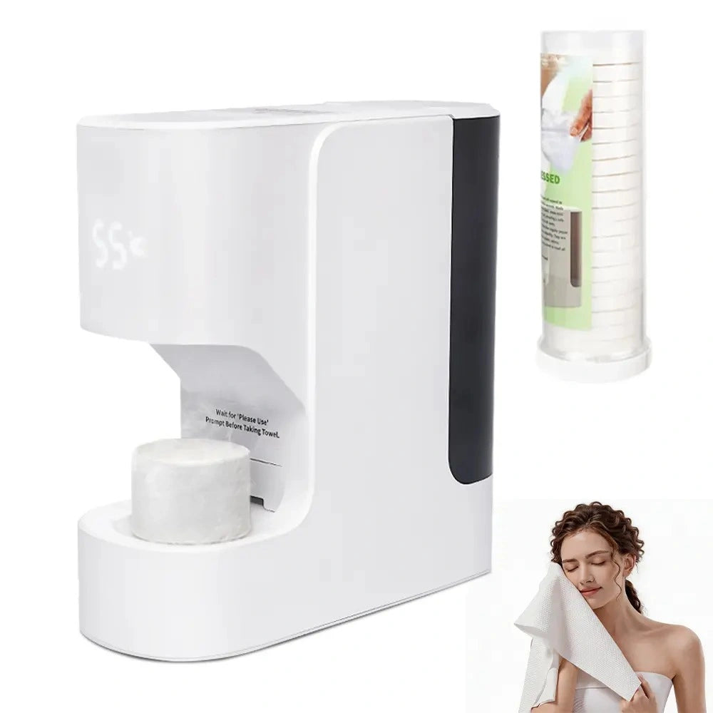 Smart Facial Towel Warmer with Automatic Dispensing, 5-Second Rapid Heating to 55°C, Includes 20 Compressed Towels, At-Home Spa Experience