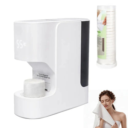 Smart Facial Towel Warmer with Automatic Dispensing, 5-Second Rapid Heating to 55°C, Includes 20 Compressed Towels, At-Home Spa Experience