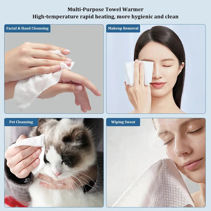 Smart Facial Towel Warmer with Automatic Dispensing, 5-Second Rapid Heating to 55°C, Includes 20 Compressed Towels, At-Home Spa Experience