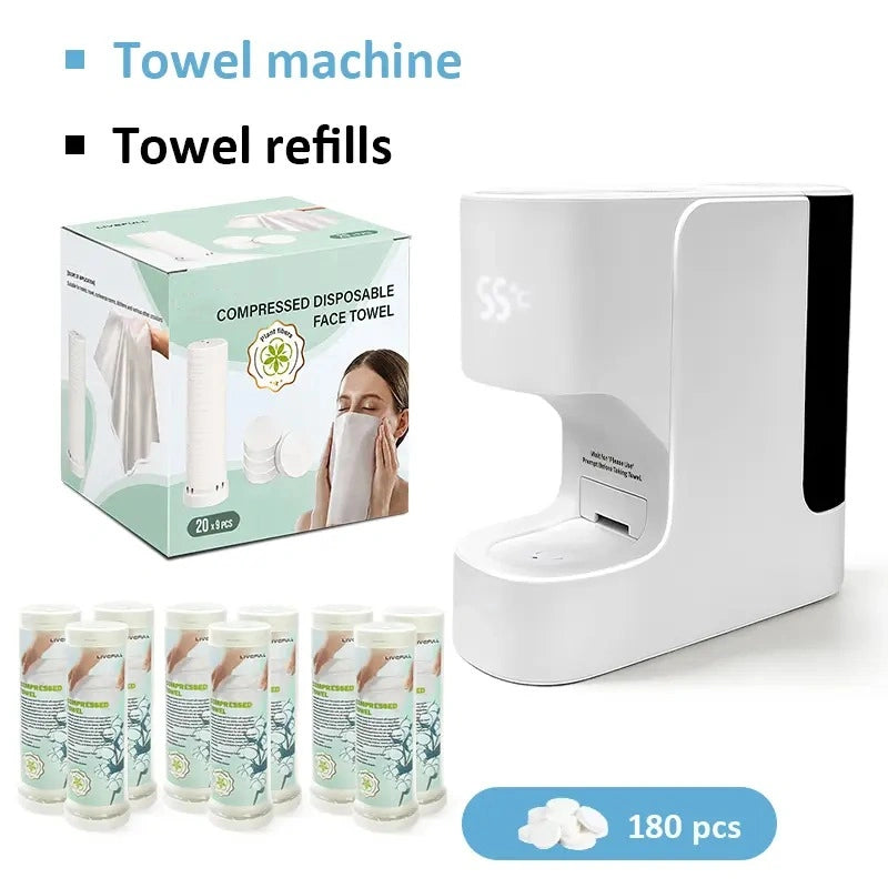Smart Facial Towel Warmer with Automatic Dispensing, 5-Second Rapid Heating to 55°C, Includes 20 Compressed Towels, At-Home Spa Experience