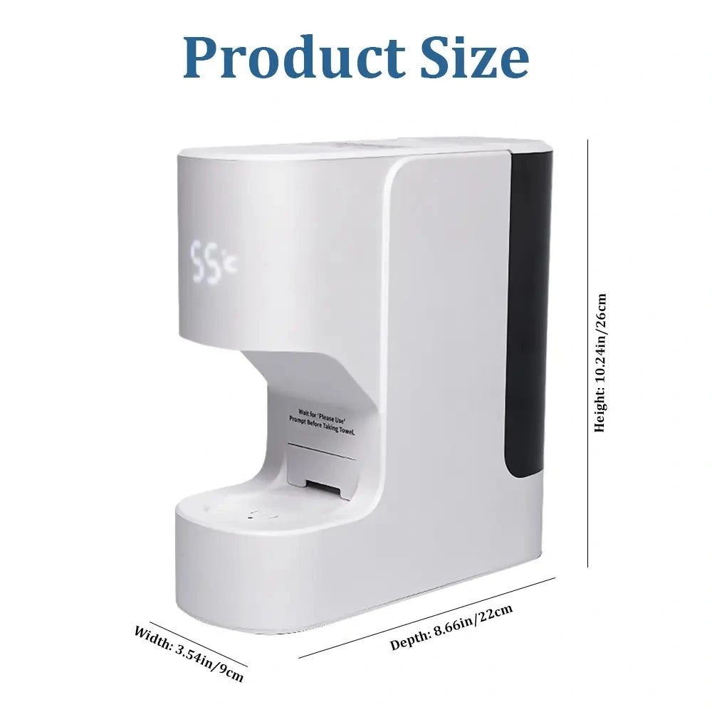 Smart Facial Towel Warmer with Automatic Dispensing, 5-Second Rapid Heating to 55°C, Includes 20 Compressed Towels, At-Home Spa Experience