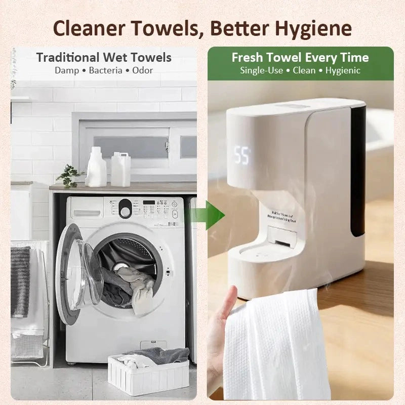 Smart Facial Towel Warmer with Automatic Dispensing, 5-Second Rapid Heating to 55°C, Includes 20 Compressed Towels, At-Home Spa Experience